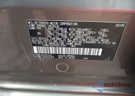 2009 Toyota Rav4 from USA, damaged, VIN JTMBF33V29D013239